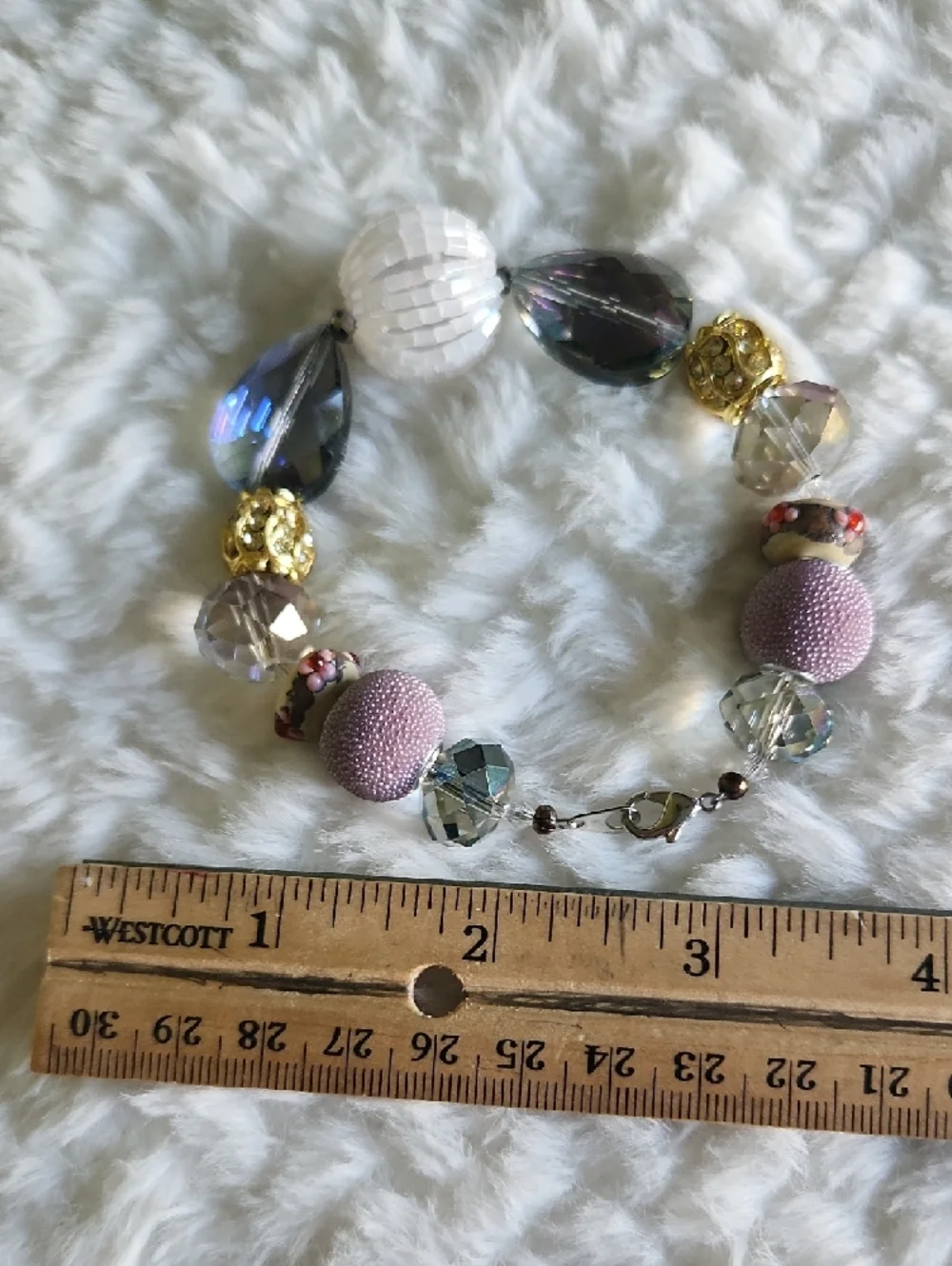 Boho Beaded Statement Bracelet - Pink, Lavender, Gold, Clear - Picture 5 of 6
